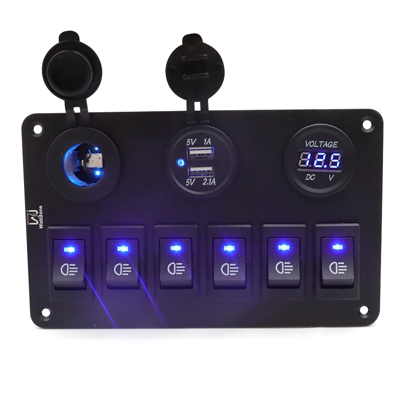 

12-24V Universal 6+3Gang Blue Power Socket 3.1A Charging USB Voltmeter Fog Light Switch Combination For Ship Truck RV