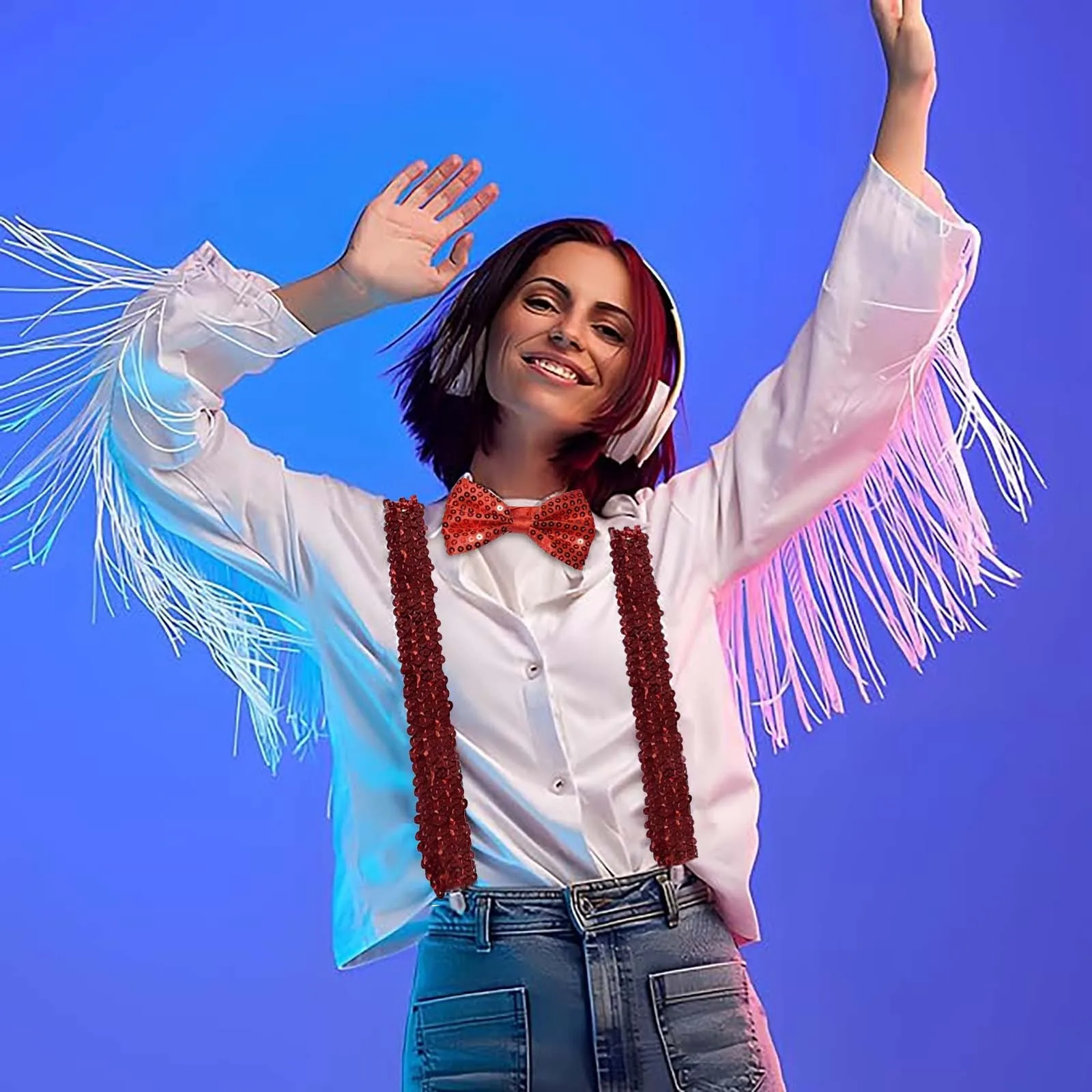 Аксессуары для новогодних костюмов подтяжки с блестками и бант Блестящий