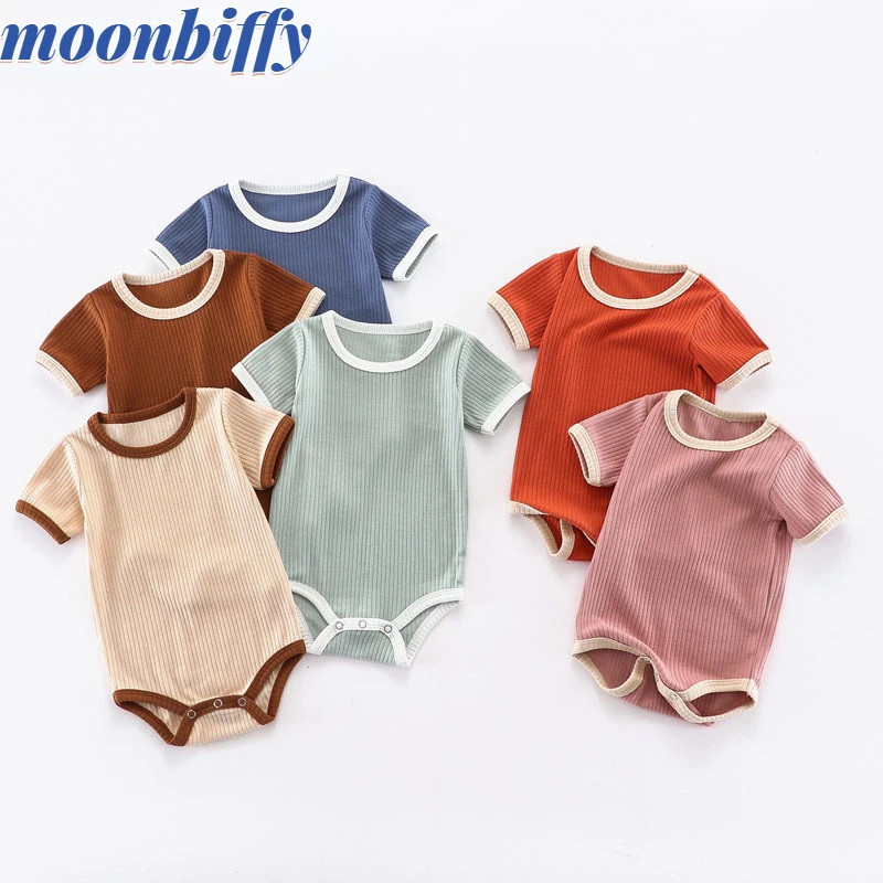 

Summer Newborn Baby Romper Ribbed Infant Cotton Short Sleeve Body Suit Boy Girl Claasic Jumpsuits Baby Clothes 0-12M