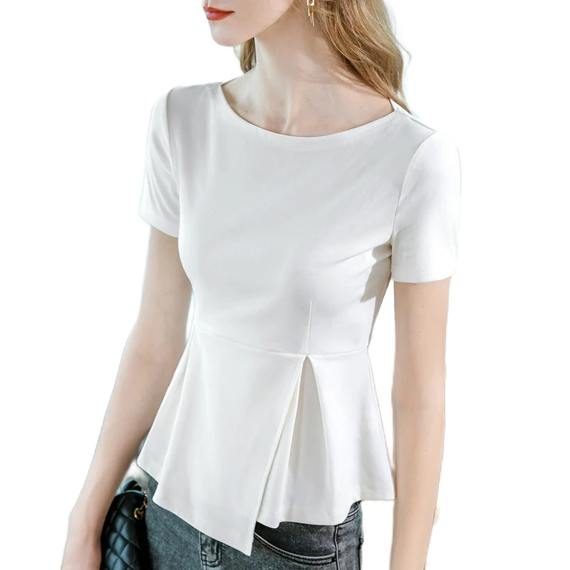 

Women Sweetshirts Short Sleeve Womens Clothing Black white T-shirts For Girls Slash Collar Summer Clothes Design Woman clothes