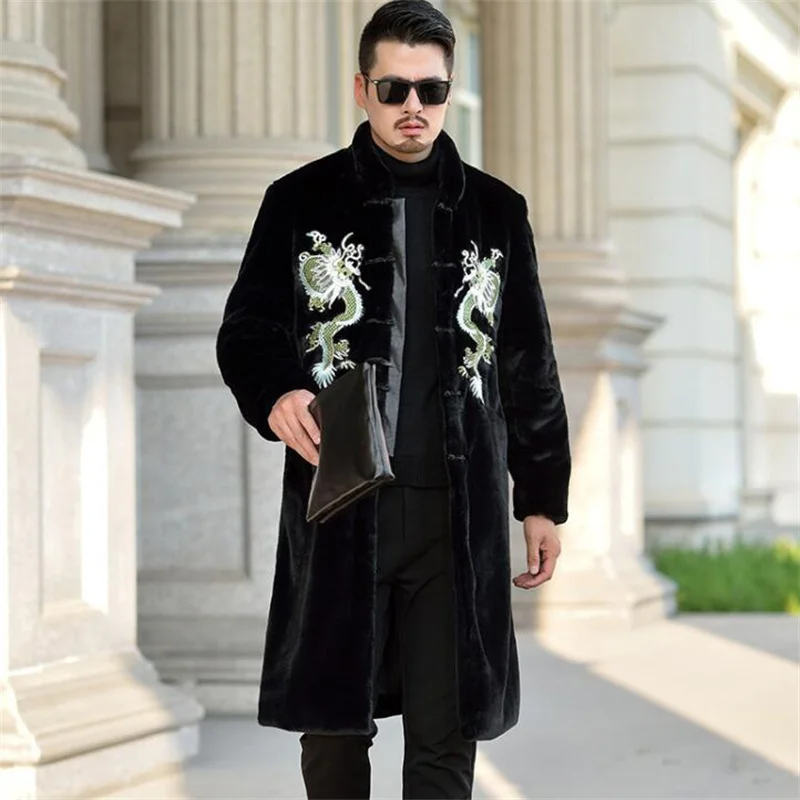 Autumn long faux mink leather jacket mens winter thicken warm fur leather coat men slim jackets jaqueta de couro 972