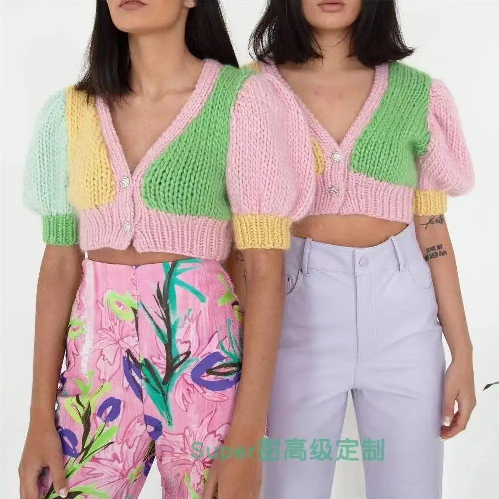 Вязаный облегающий кардиган ручной работы толстый свитер с нитками пальто