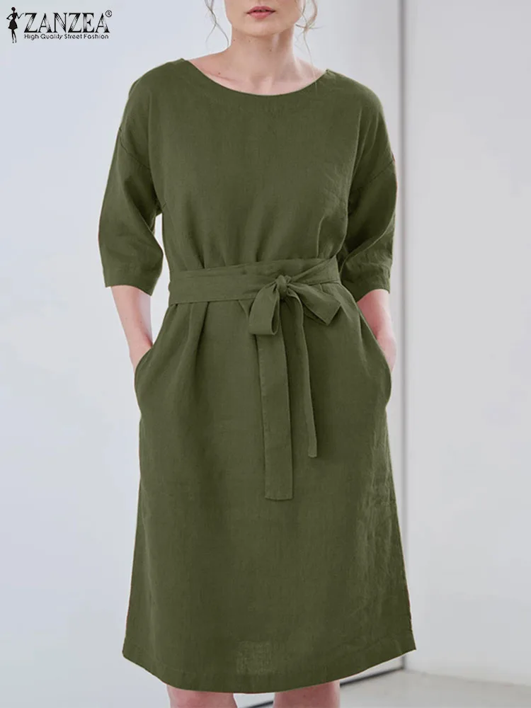 

ZANZEA Summer Causal Midi Sundress Women's Dress Fashion Half Sleeve O Neck Dresses Elegant Causal Work OL Vestido Robe Femme