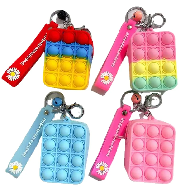

Fidget Toys Silicone Squeeze Keychain Wallet Simple Dimple Push Bubble Antistress Mini Coin Purse Cartoon Bag Lanyard for Keys