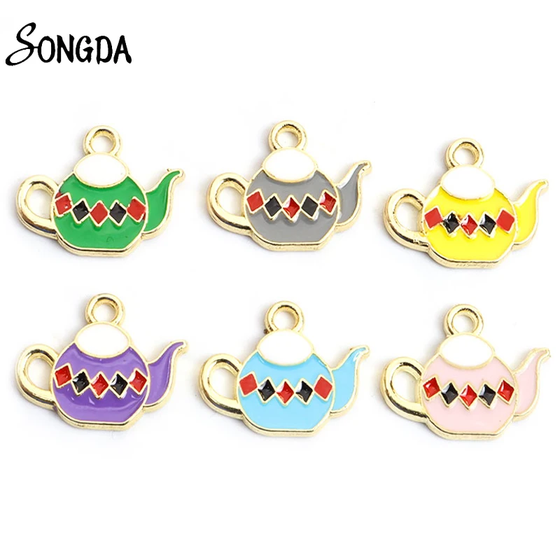 

10Pcs/lot Teapots Tea Cup Poker Enamel Charms for Cute Pendant Necklace Keychains Earrings DIY Jewelry Makings Handmade Findings