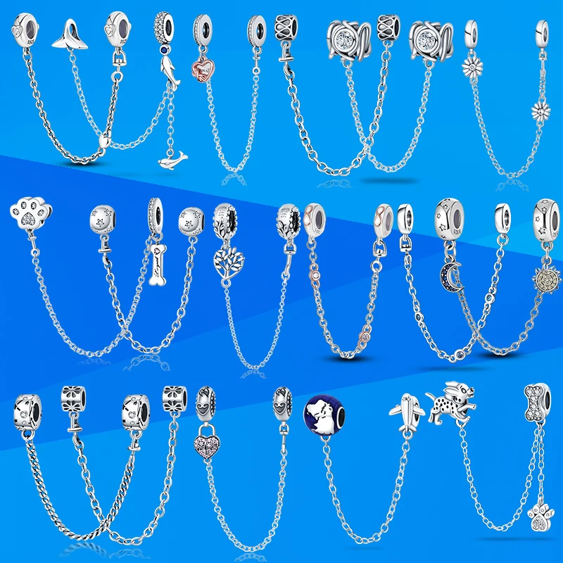 

Safety Chain Style Decoration plata de ley 925 Fit Charm Pandora plata 925 Original Jewelry Making Supplies Accessories Womens