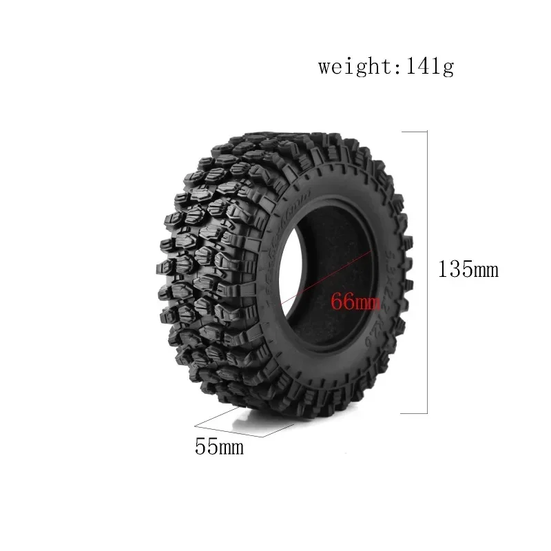 4pcs 135mm 2.6" Metal Beadlock Wheel Rim Rubber Tire Set for 1/8 1/10 RC Crawler Car Axial SCX10 Wraith RR10 Capra TRXS TRX4