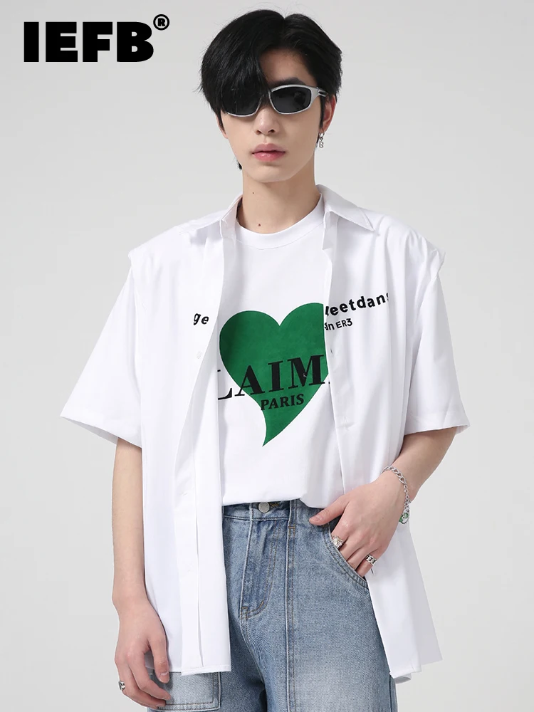 

IEFB Menswear 2022 Spring New Korean Loose Personalized Letter Printed Shoulder Pad Design Short Sleeved Shirt Men 9A1715