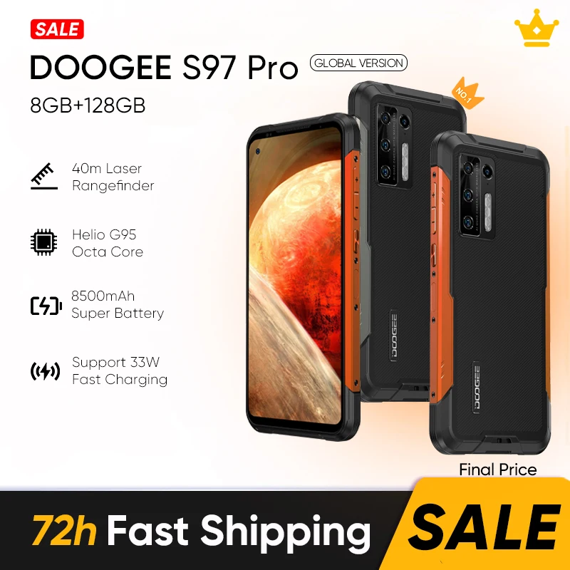 

DOOGEE S97 Pro Rugged Phone Global Version 40m Laser Rangefinder Helio G95 Octa Core 33W Fast Charging 8GB+128GB 8500mAh NFC