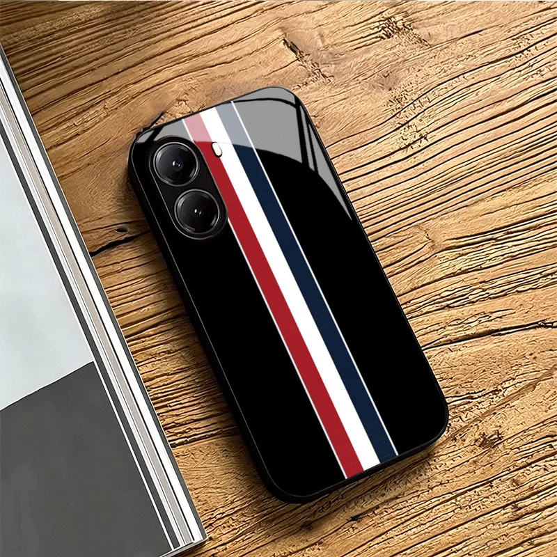 Роскошный спортивный чехол из закаленного стекла с крутыми полосками для Xiaomi Poco M7 M8 X7 X8 Pro Max X6 X5 X3 Redmi 15 15C 14C 13C 15T 1 (art.: 3920db5c32e47) - 3920db5c32e47