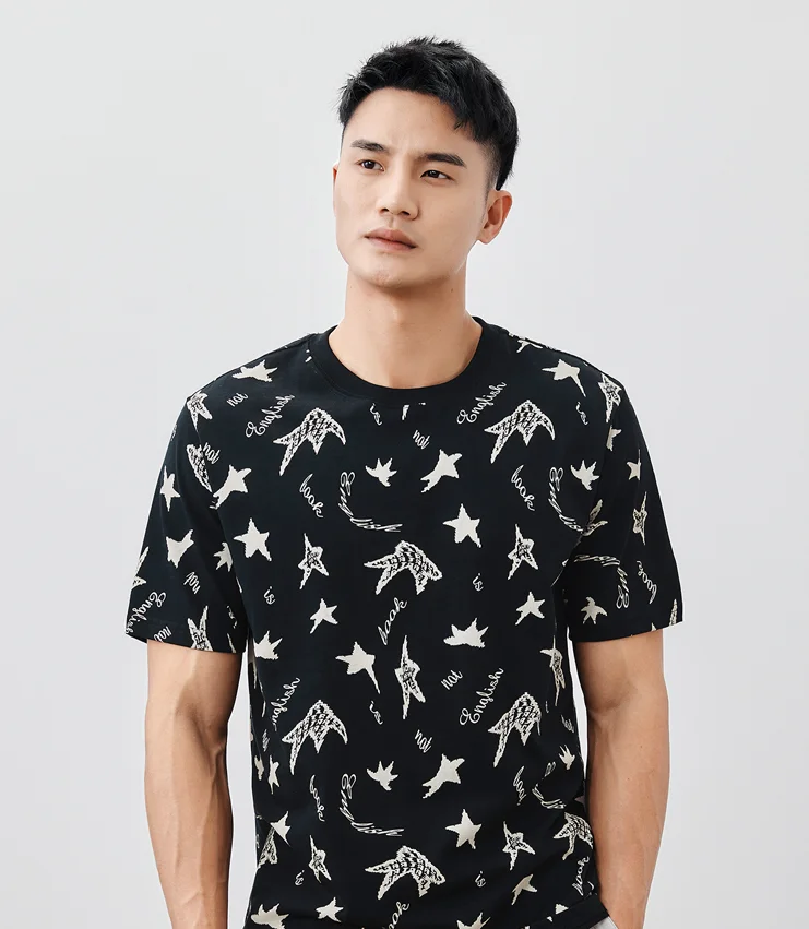 

J8327 summer new men's round neck printed short sleeve T-shirt.