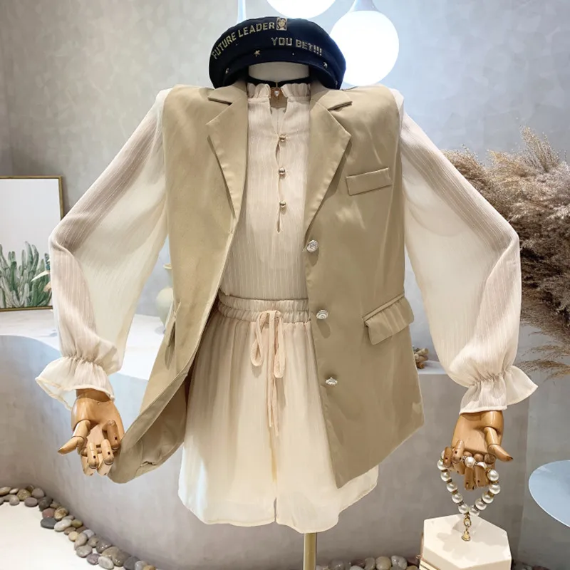 

Niche Design New Women's Clothing 2022 Autumn Long Sleeved Shirt Top Suit Blazers Vest Coat Shorts Three Piece Set