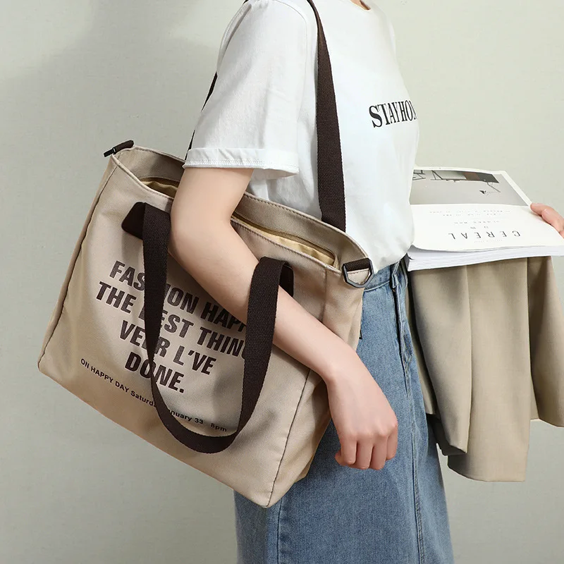 

Вместительные холщовые сумки на плечо для женщин, повседневная Студенческая сумка для книг, дорожные тоуты с надписью для женщин