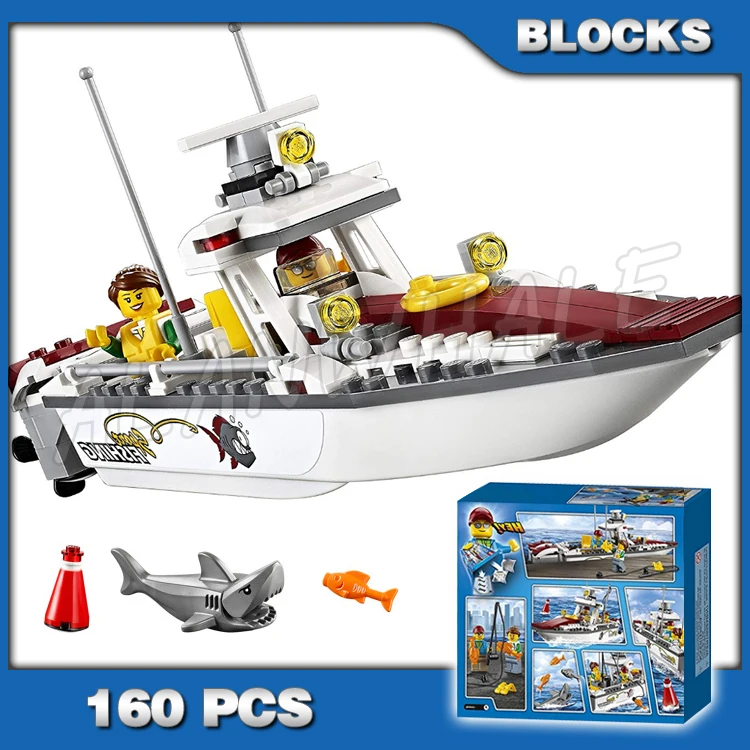 

160pcs Urban Great Vehicles Fishing Boat Outboard Motors Spinning Propellers 10646 Building Blocks Set Compatible with Model