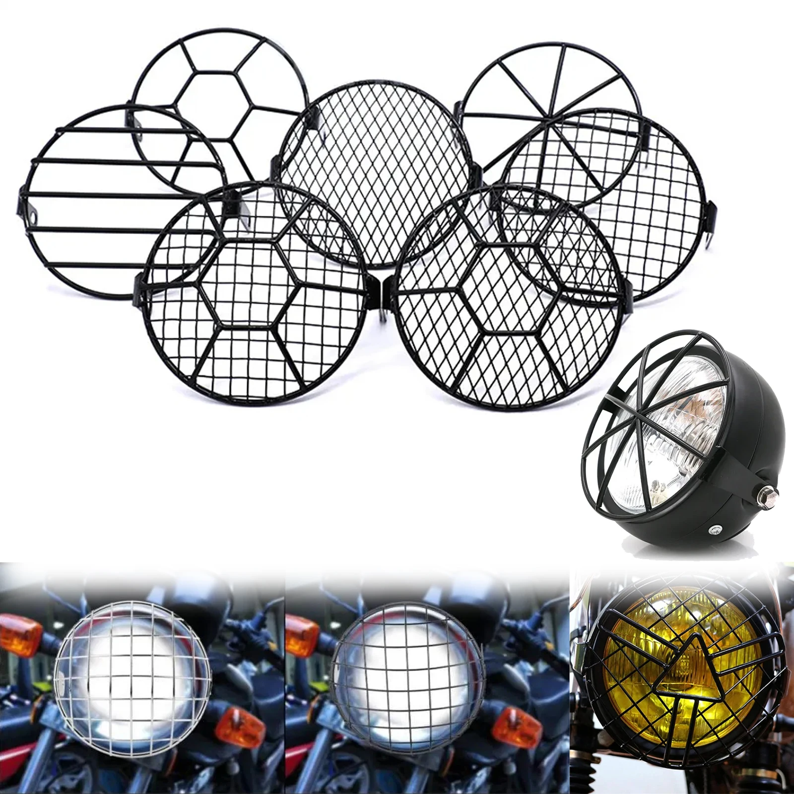 

Universal 7inch Metal Retro Motorcycle Headlight Protector Cover Fit For Harley Triumph Honda HeadLamp Mesh Grille Lampshade