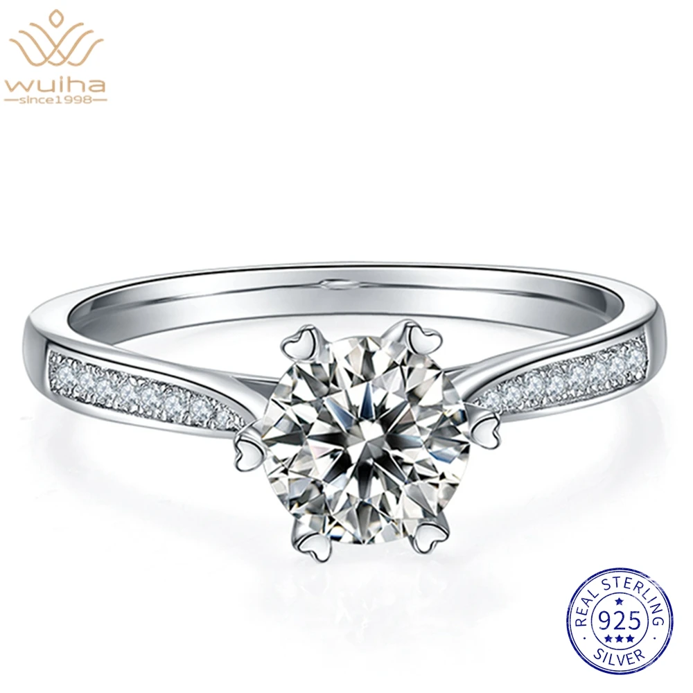 

WUIHA 6.5MM Moissanite Colorful Diamond 18K Gold Ring for Women Wedding Engagement Gift 925 Sterling Silver Jewelry DropShipping