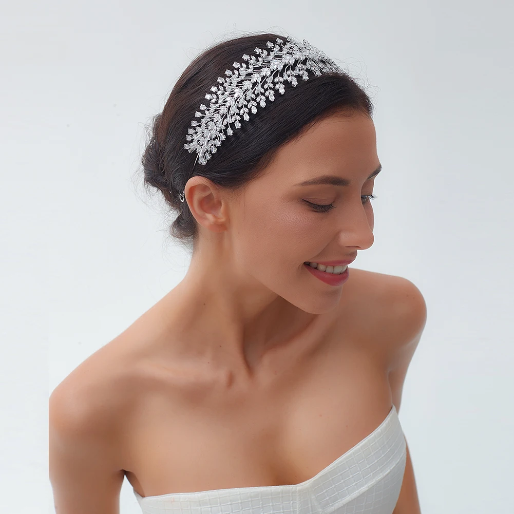 Повязка на голову женская с кристаллами модная свадебная диадема листьями