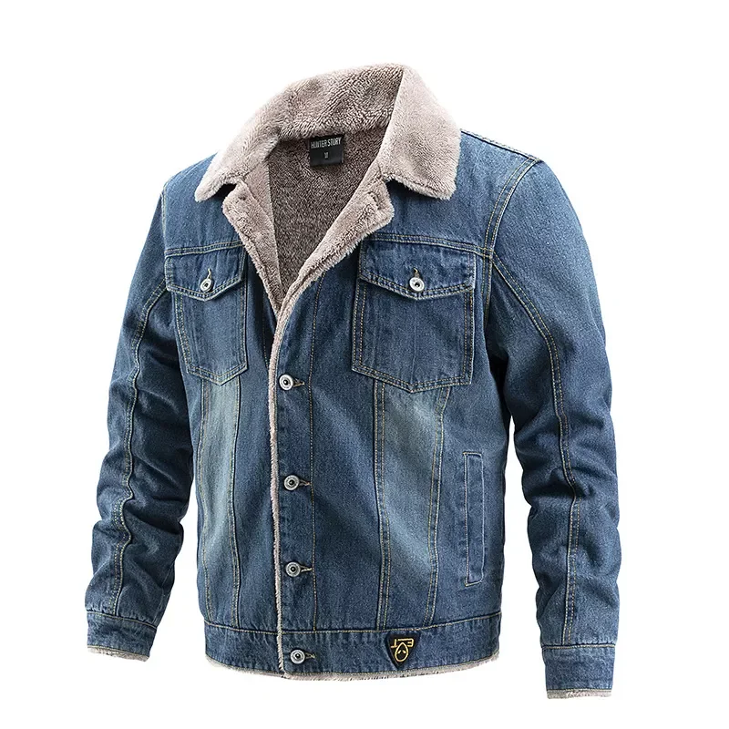 

New2022 Winer Mens Denim Jacket Trendy Fashion Fleece Warm Denim Jacket Male Bomber Windbreaker Cowboy Coats Clothing