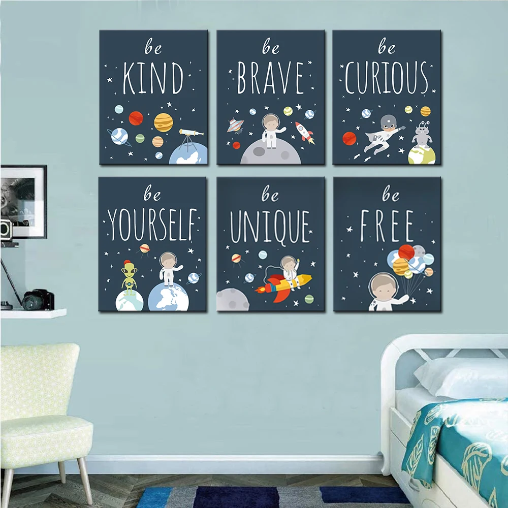 

Space Planet Rocket Astronaut Star Nursery Wall Art Canvas Painting Nordic Poster And Prints Wall Pictures Baby Kids Room Décor