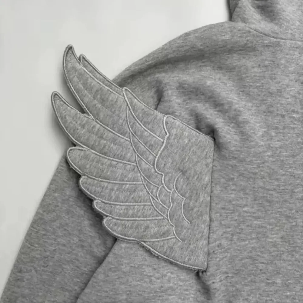 Фото Худи на молнии с 3D-вышивкой в стиле Harajuku Y2K Millennium Streetwear, женская толстовка с крыльями, уличная мода, женская одежда в стиле ретро №4