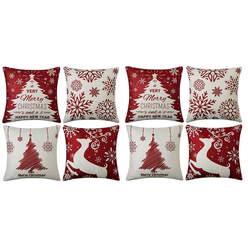 

Christmas Pillow Covers 18X18 Set Of 8,Farmhouse Christmas Decor For Home,Xmas Decorations Throw Cushion Case For Home