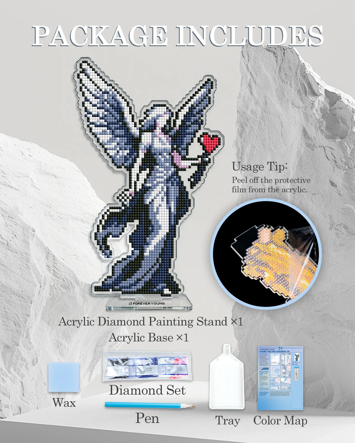 Фото Подставка Foreveryoung Love Goddess Angel Diamond, 14,4×22,9 см, квадратные стразы из смолы, акриловый декор для стола №2