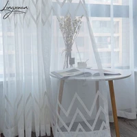 modern embroidered sheer voile curtains for living room striped tulle curtain window screen for bedroom kitchen drapes blinds