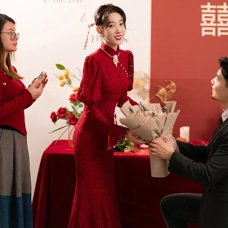 Винтажное свадебное облегающее платье Ципао в китайском стиле для невесты