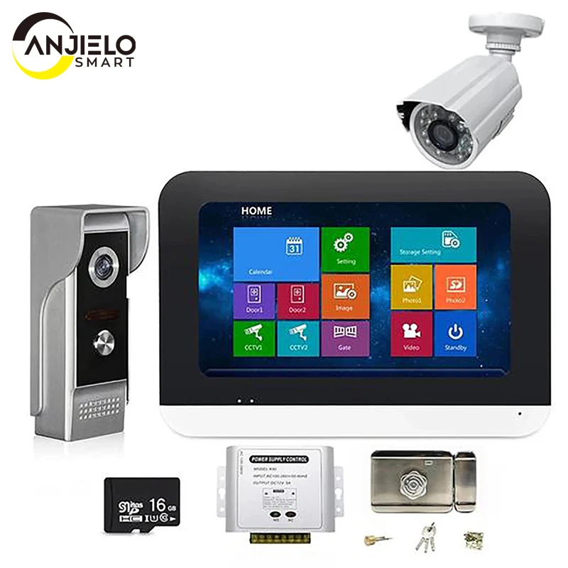 

Проводной видеодомофон ANJIELO для домашней двери, дверной звонок с электрическим замком, 7-дюймовый экран монитора, система контроля доступа для дома
