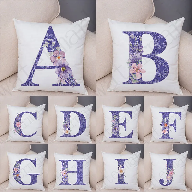 

26 букв, фиолетовые цветы, наволочка для подушки, буква, наволочка для подушки 45*45 см, алфавит, декоративная наволочка для подушки, наволочка д...