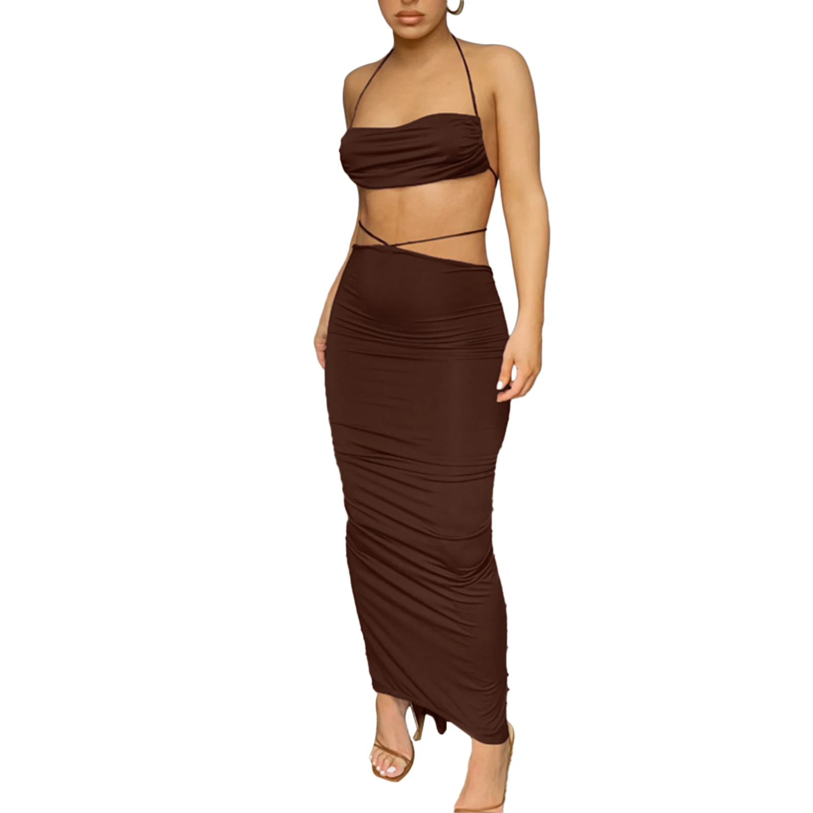 

Two Piece Set Outfits Women Off Shoulder Tube Crop Tops Split Long Skirt Suit 2022 Summer Vacation Party Club Maxi Dresses Sets