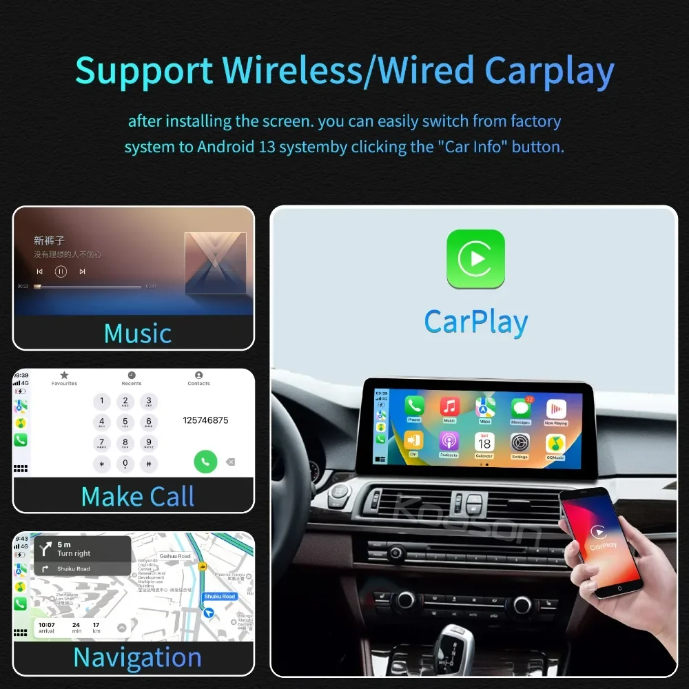 Koason Wireless CarPlay Android AUTO Обновление сенсорного экрана для BMW 5 серии GT F07 Автомобильный