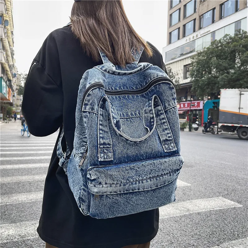 

Fashion Denim Women Backpacks Large Capacity Travel Bag Casual Computer Bag Daypack Mochilas