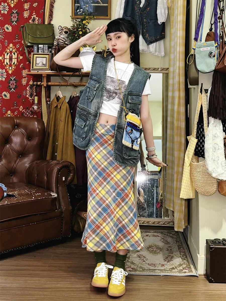 [00 000 80000] Retro Multi-pockets Cargo Denim Vest Women Men's Loose Street Waistcoat Outerwear Tide