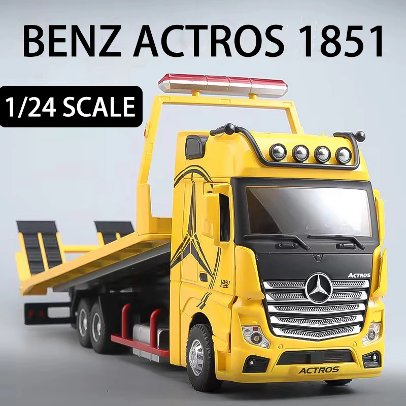 

1/24 Scale Large Benz 1851 Flatbed Trailer Alloy Truck Model Car Diecast Toy Car Simulation Sound & Light Toys For Children Gift