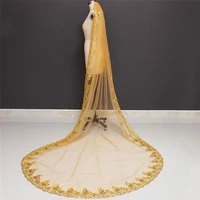 real photos glitter sequins gold lace long wedding veil 1 tier 3 m cathedral bridal veil with comb wedding accessories