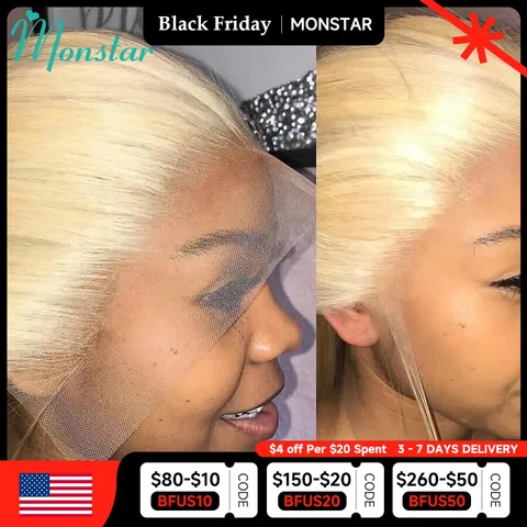 Парик из человеческих волос на полной сетке 613 блонд, парик из Hd на сетке 13x6, парик из 360 человеческих волос на полной сетке, семейный бразильский прямой парик - изображение