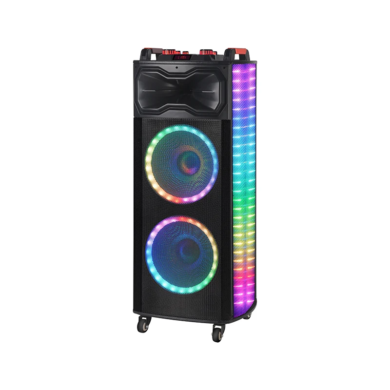 Фото NDR-1218 100 Вт, двойной 12-дюймовый динамик с RGB-подсветкой для караоке-системы, портативная акустическая система для вечеринок, 2 микрофона, для больших уличных сцен, с батареей, подключение к мобильному телефону. №4