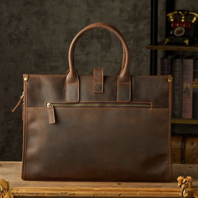 Retro top quality Crazy Horse cowhide Men's 14-inch Laptop Business Briefcase Daily Work Outdoor lawyer shoulder Messenger Bag
