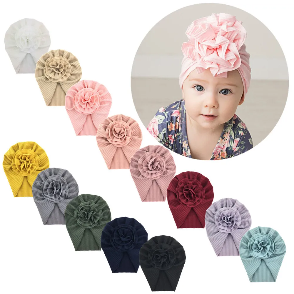 

New Solid Color Baby Hat Baby Girl Flower Hat Head Baby Kids Bonnet Newborn Headband Children's Warm Hat 0.5-6Years