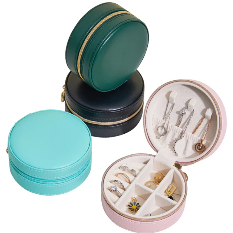 Portable Small Travel Leather Velvet Square Black Green Jewellery Gift Earring Necklace Storage Organizer Case