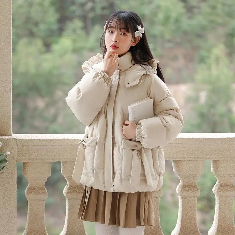 New Coat Women Winter Puffer Jacket Snow Clothes Parkas Super Hot Coats Cotton Jackets Warmth Korean Fashion Bow Lace Loose