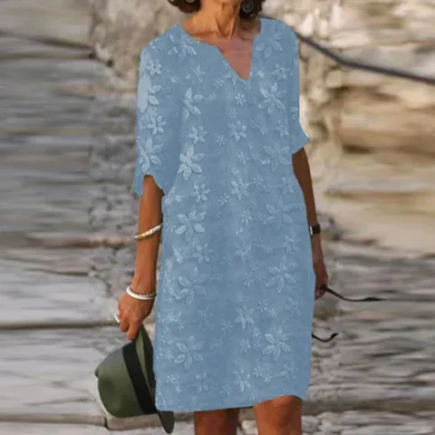 2023 Fashion Women Beach Shirts Dress Spring Fare Short Sleeves Loose Boho Style Beach Party Dresses Casual Female Solid Dress