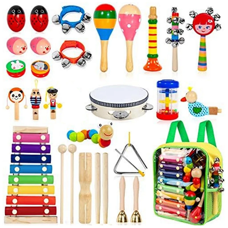 

Kids Musical Instruments, Wooden Percussion Instruments Tambourine Xylophone Toys For Children Durable Easy To Use