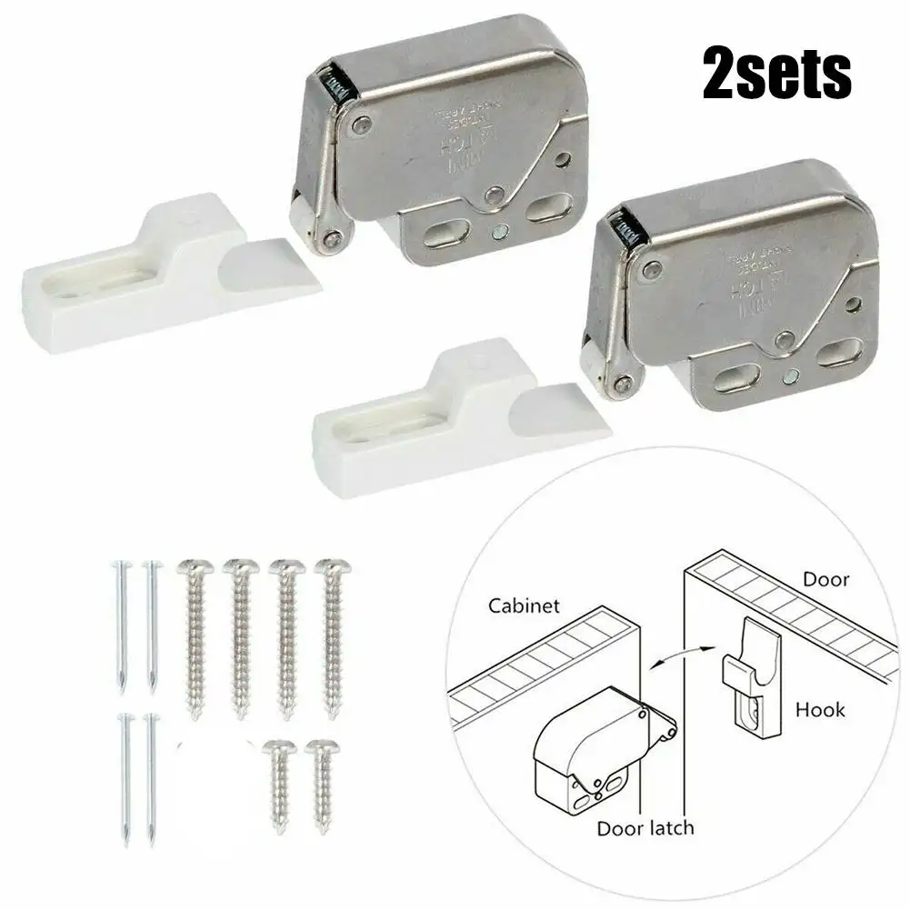 

2Pcs Spring Loaded Mini TIP Catch Caravan/boat Locker/door Locker Latch Motorhome Cupboard Doors Cupboard Lock Self-locking