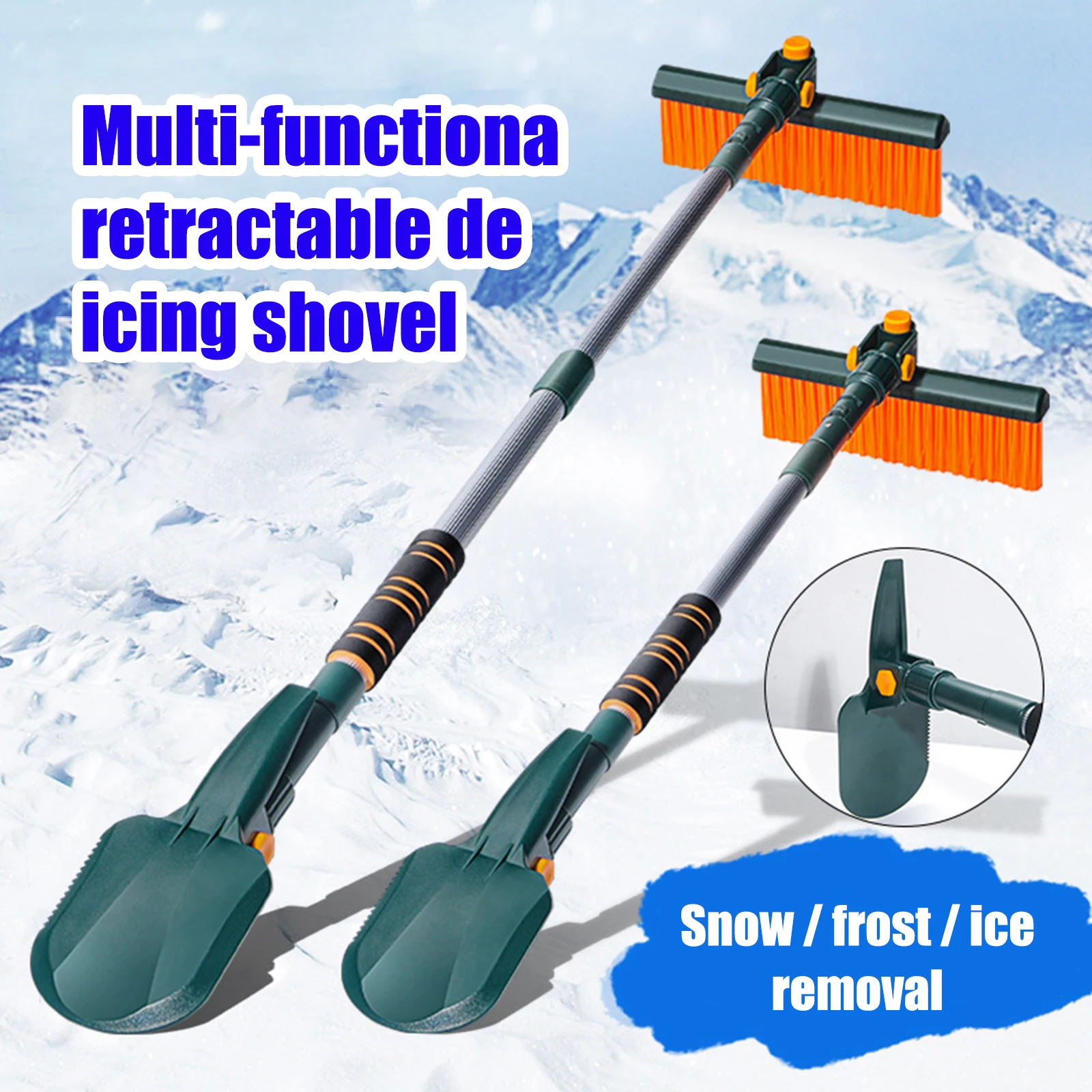 

46 inch Car Snow Brush Ice Scraper Telescopic Snow Removal Tool Kit 360° Rotating Brush Head Ice Shovel Car Windshield Cleaning