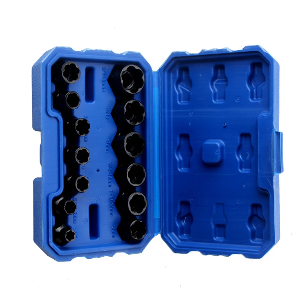 13 PCS Ściągacz do nakrętek Śruba udarowa Nakrętka Uszkodzona Zestaw narzędzi demontażu kluczy nasadowych 6 35 -19 m Pudełko Akcesoria