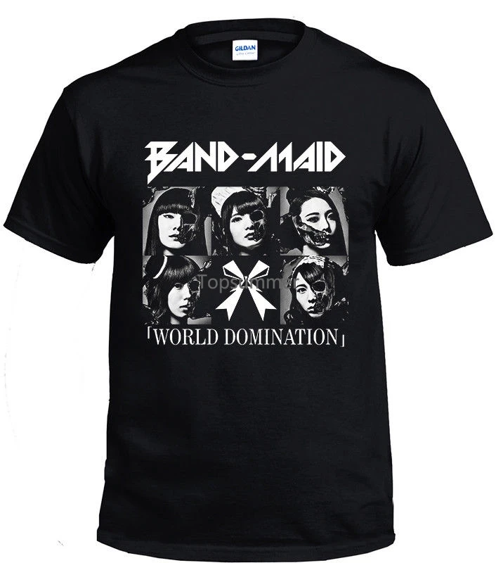 

Band Maid World Domination Black Men T-Shirt Size S-3Xl 100% Cotton Short Sleeve Summer T Shirt Interesting