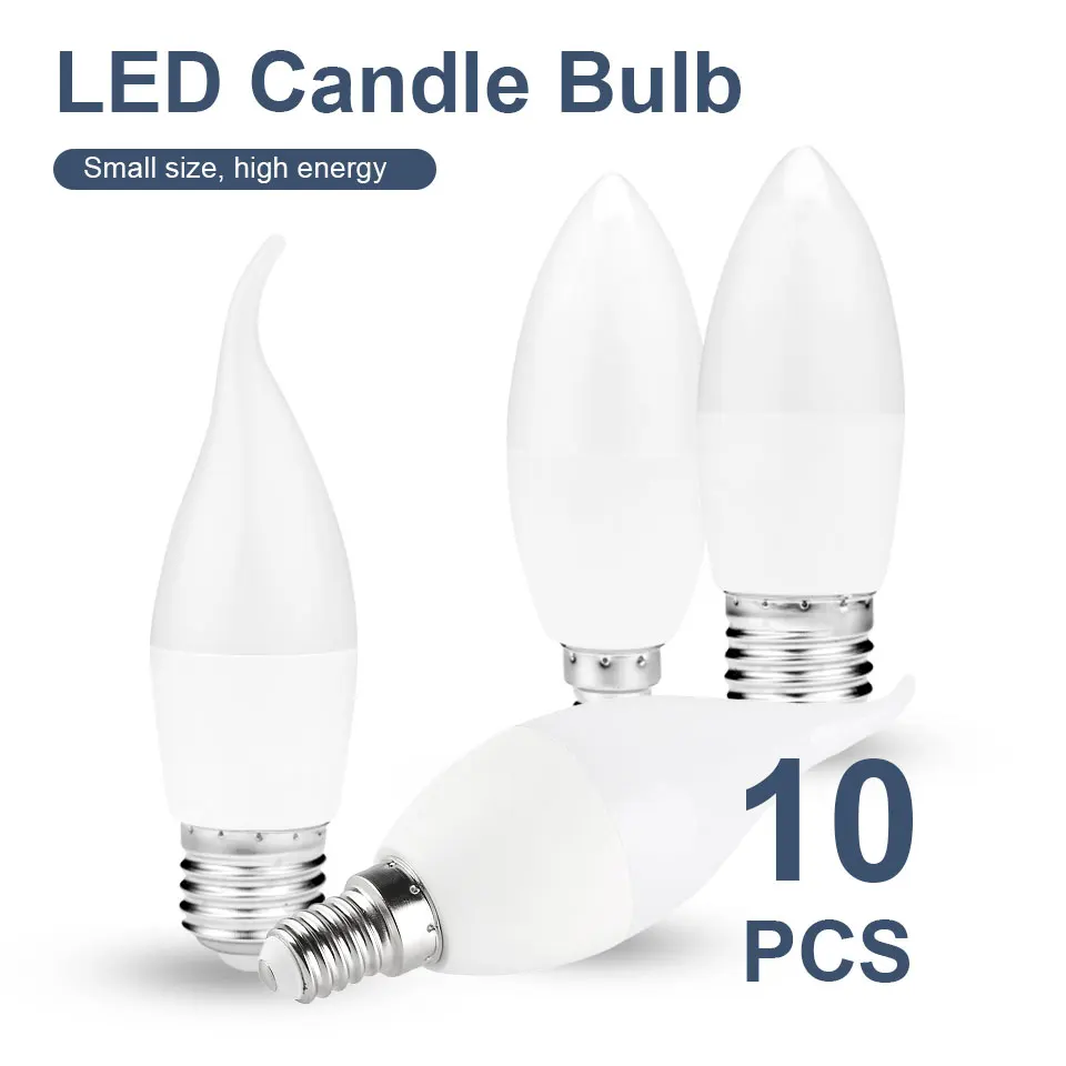 10Pcs/lot E14 E27 LED Candle Bulbs AC 220V led light chandelier  lamp 3W 6W 7W 9W bedroom Lamp Decoration Light Energy Saving