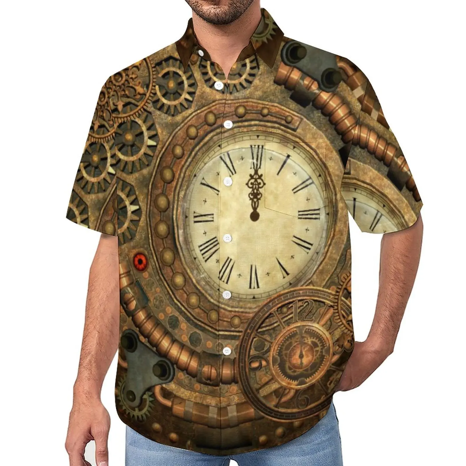 

Повседневная рубашка в стиле стимпанк; Чудесная Свободная рубашка для отпуска; Гавайская модная блузка с короткими рукавами; Дизайнерский Топ оверсайз